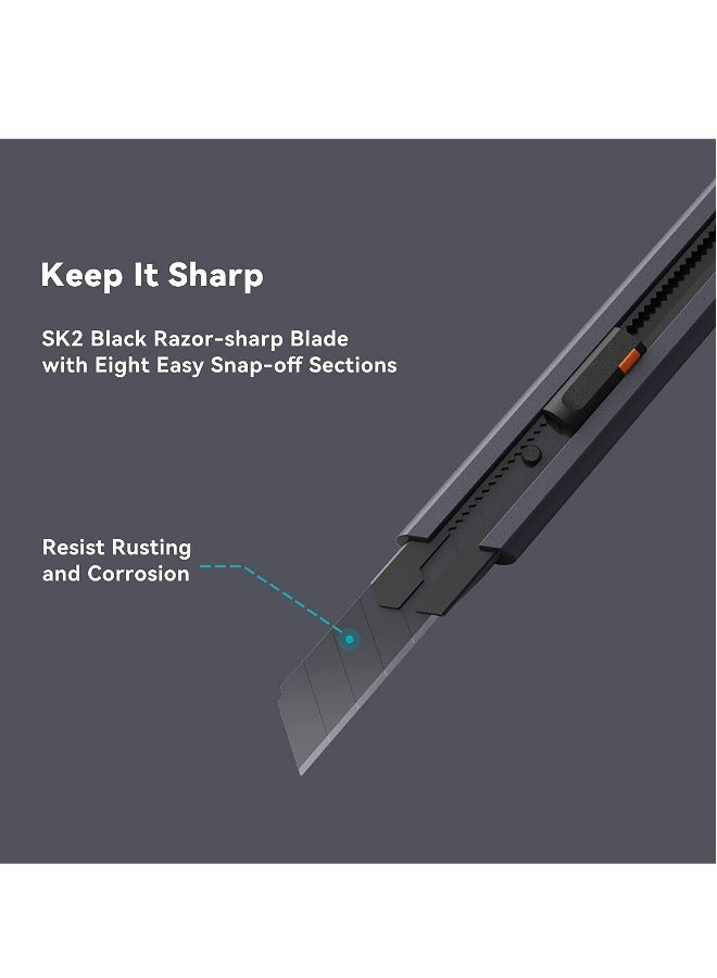 SYOSI Box Cutter Utility Knife, SK2 Retractable Box Cutter Snap Off Safety Cutter with ABS Grip, Stainless Steel Box Cutter for Cardboard Papers and Plastics, 2 Spare Blades  - Image 5