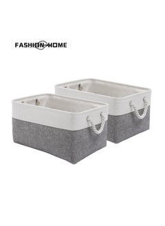 FASHION HOME 2PCS Storage Bins with Sturdy Cotton Handles Fabric Baskets for Organizing Closet Boxes  - Image 1