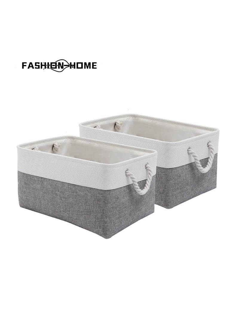 FASHION HOME - 2PCS Storage Bins with Sturdy Cotton Handles Fabric Baskets for Organizing Closet Boxes - Image 1