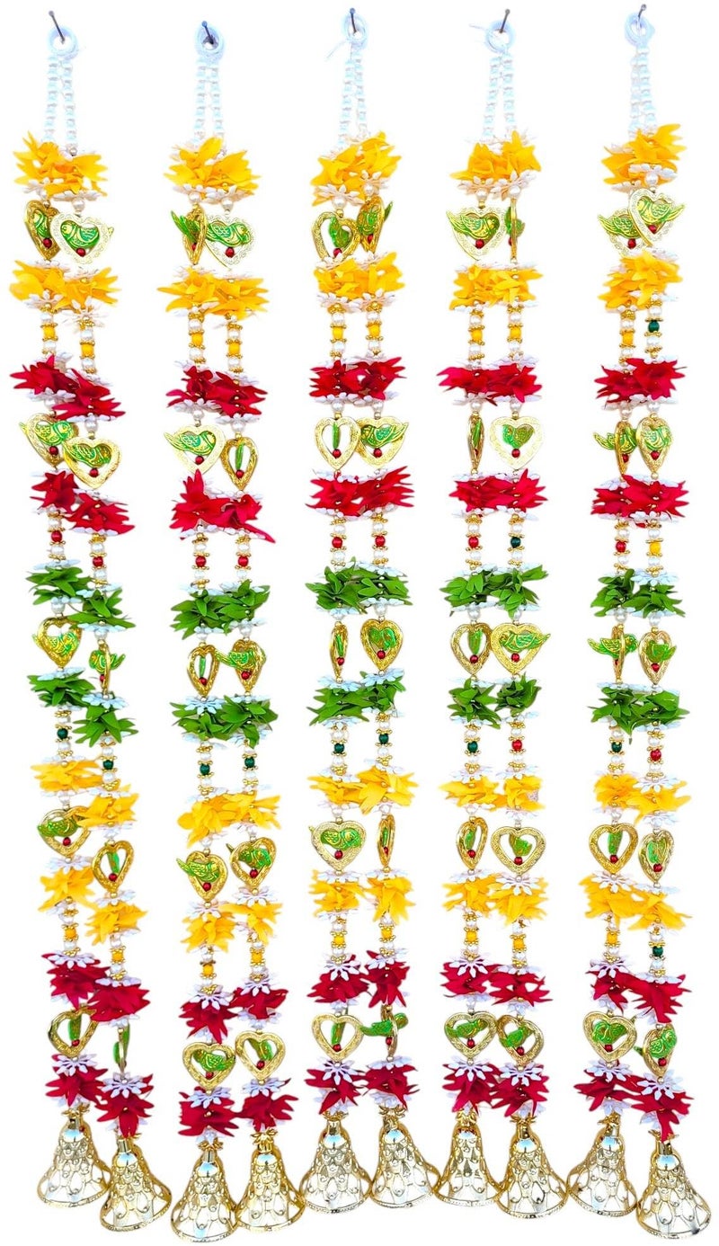 SHAKTISM Handmade Decorative Latkan Hangings – Heart, Parrot, Golden Flower & Kalash Designs with Beads & Golden Bells, Traditional Toran for Main Door, Wedding, Pooja & Festive (Latkan-Parrot) - Image 4