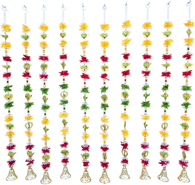 SHAKTISM Handmade Decorative Latkan Hangings – Heart, Parrot, Golden Flower & Kalash Designs with Beads & Golden Bells, Traditional Toran for Main Door, Wedding, Pooja & Festive (Latkan-Parrot) - Image 3