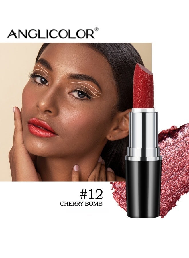Anglicolor Metallic Shine Lipstick for Women, High Impact Lipcolor, Silky Smooth and Moisturizing, Non-Sticky, Long Lasting and Smudge Proof, Full Coverage Lip MakeUp (#12 CHERRY BOMB) - Image 1