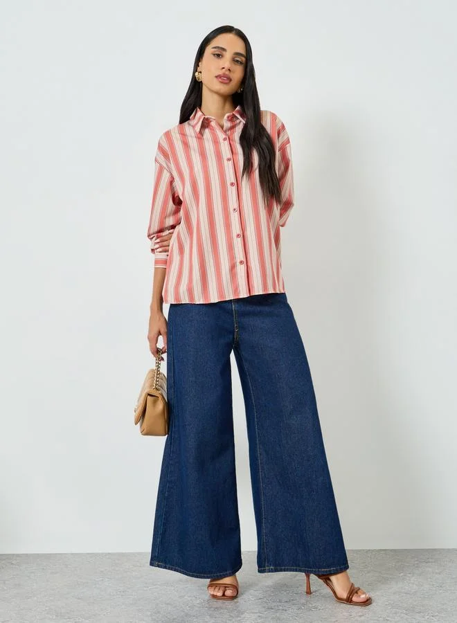 Styli Striped Long Sleeve Oversized Shirt