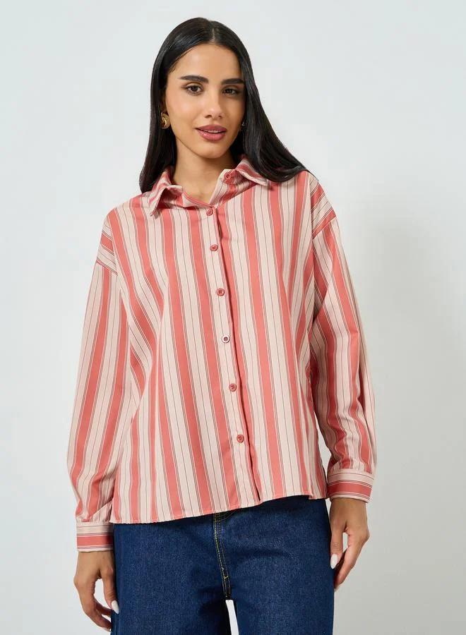 Styli Striped Long Sleeve Oversized Shirt