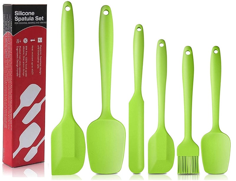 FS COOL Set of 6 Heat Resistant Silicone Spatulas Rubber Spatula Kitchen Utensils with Stainless Steel Core NonStick for Cooking Baking and Mixing BPAFree One Piece Seamless Design Green - Image 1