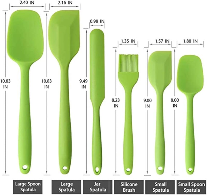 FS COOL Set of 6 Heat Resistant Silicone Spatulas Rubber Spatula Kitchen Utensils with Stainless Steel Core NonStick for Cooking Baking and Mixing BPAFree One Piece Seamless Design Green - Image 2