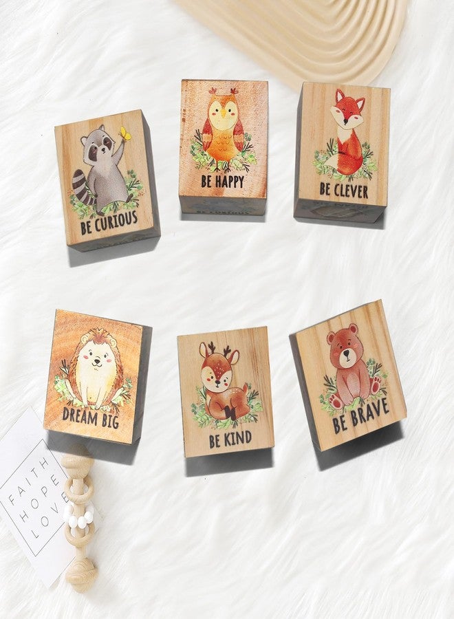 FQDGTFA Nursery Decor Animals Wall Decor Set of 6, Inspirational Woodland Nursery Decor Table Wooden Decorations, Animals Shelf Decoration for Bedroom Playroom Gifts, 1.6 Inch - Image 5