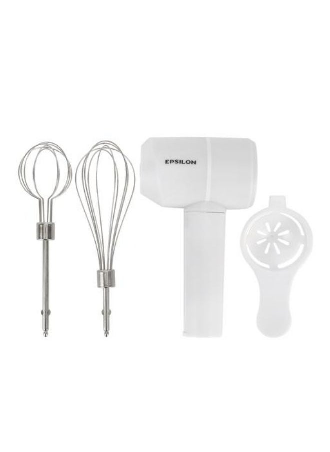 Epsilon Rechargeable Cordless Hand Mixer- EPSHM1466| With A Streamline Design and an Ergonomic Grip | Equipped with Lithium Battery and 3 Speed Levels, white