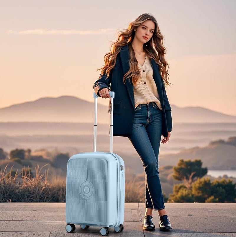 CABINPRO Unisex Expandable Carry On PP Fashion Trolley Lightweight Hard Shell Spinner luggage with 360° Degree 4 Twin Wheel and Double Zippers CP003 Grey Blue - Image 2