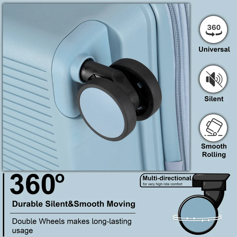 Cabinpro grey blue unisex expandable carry on pp fashion trolley lightweight hard shell spinner luggage with 360° degree 4 twin wheel and double zippers cp003 grey blue  | Best Price UAE