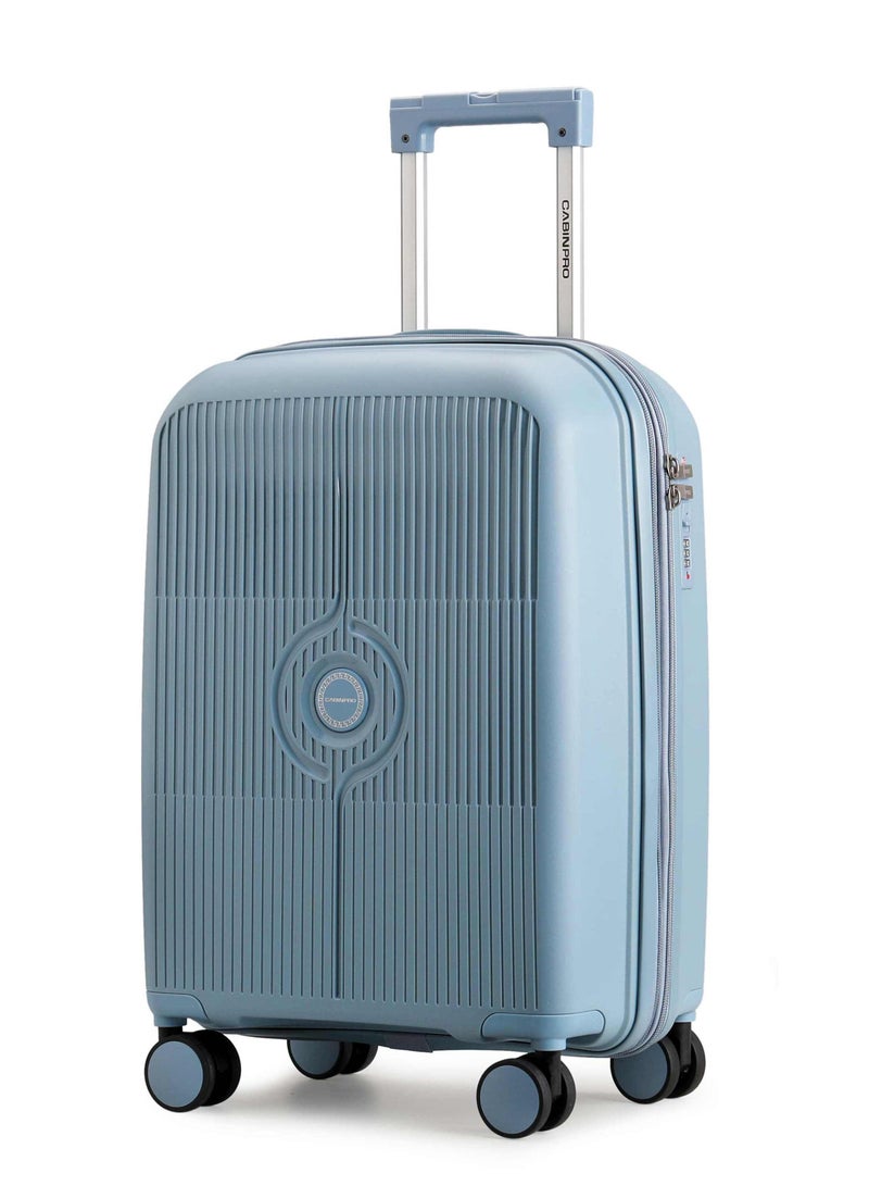 CABINPRO unisex expandable carry on pp fashion trolley lightweight hard shell spinner luggage with 360° degree 4 twin wheel and double zippers cp003 grey blue - Image 1