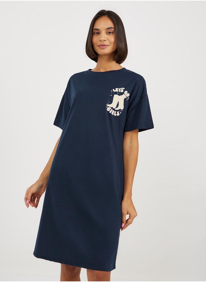 Styli Lets Go Girls Graphic Dropped Shoulder Sleep T-Shirt Dress  - Image 2