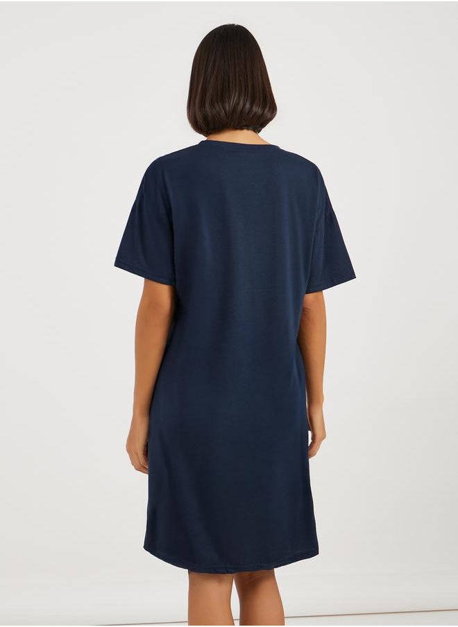 Styli Lets Go Girls Graphic Dropped Shoulder Sleep T-Shirt Dress  - Image 4