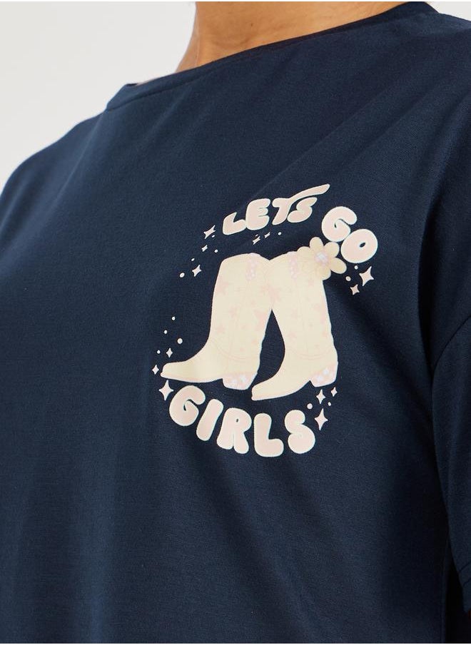 Styli Lets Go Girls Graphic Dropped Shoulder Sleep T-Shirt Dress  - Image 3