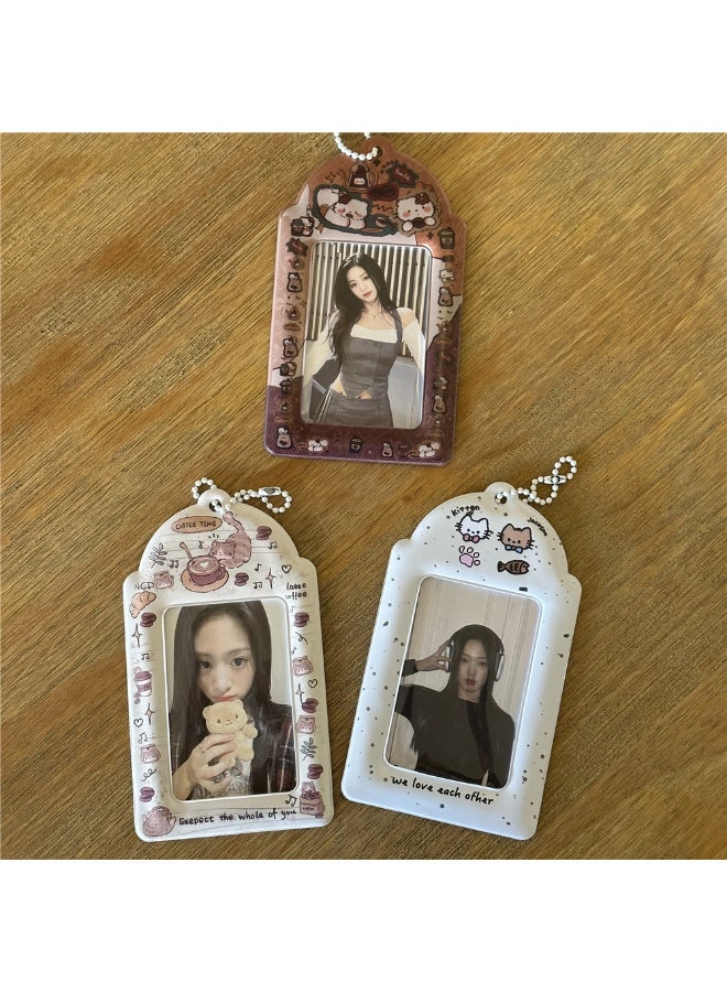 NIBEMINENT 1 - Piece Cute Cat Kpop Photo Card Holder Pendant Key Chain ID Badge Holder ID Card Holder Photo Card Protector for School ID Office ID Access Card for Women Girls - Image 2