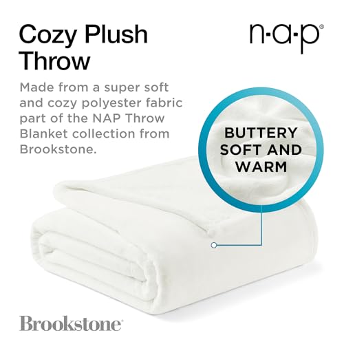 Brookstone Nap Plush Throw Blanket for Couch | Warm & Super Soft Blanket with Unmatched Heavy, Dense, and Ultra-Comfy Throw | Luxurious Drape, Cozying Up on a Sofa, Chair | White - Image 2