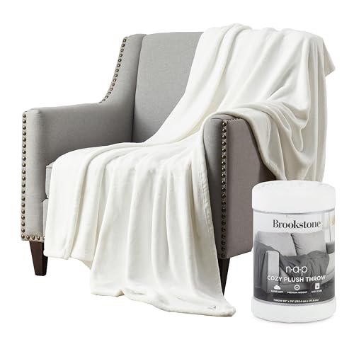 Brookstone Nap Plush Throw Blanket for Couch | Warm & Super Soft Blanket with Unmatched Heavy, Dense, and Ultra-Comfy Throw | Luxurious Drape, Cozying Up on a Sofa, Chair | White - Image 1