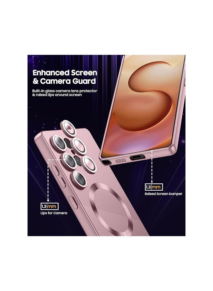 Case Cover Compatible with Magnetic for Samsung Galaxy S25 Ultra Case [Compatible with MagSafe][Built-in Camera Lens Protector] Slim Soft Silicone Bumper Shockproof Metallic Luster (Rose Gold) - Image 2
