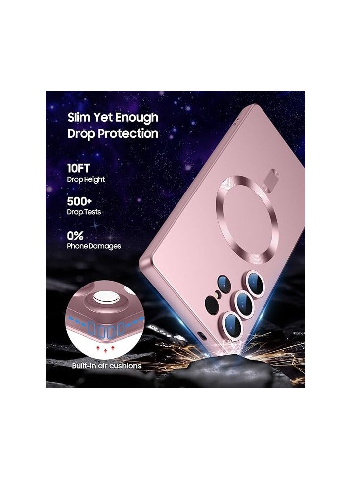 Case Cover Compatible with Magnetic for Samsung Galaxy S25 Ultra Case [Compatible with MagSafe][Built-in Camera Lens Protector] Slim Soft Silicone Bumper Shockproof Metallic Luster (Rose Gold) - Image 3