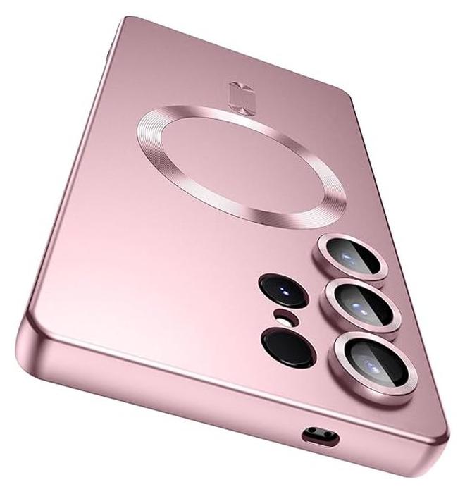 Case Cover Compatible with Magnetic for Samsung Galaxy S25 Ultra Case [Compatible with MagSafe][Built-in Camera Lens Protector] Slim Soft Silicone Bumper Shockproof Metallic Luster (Rose Gold) - Image 1