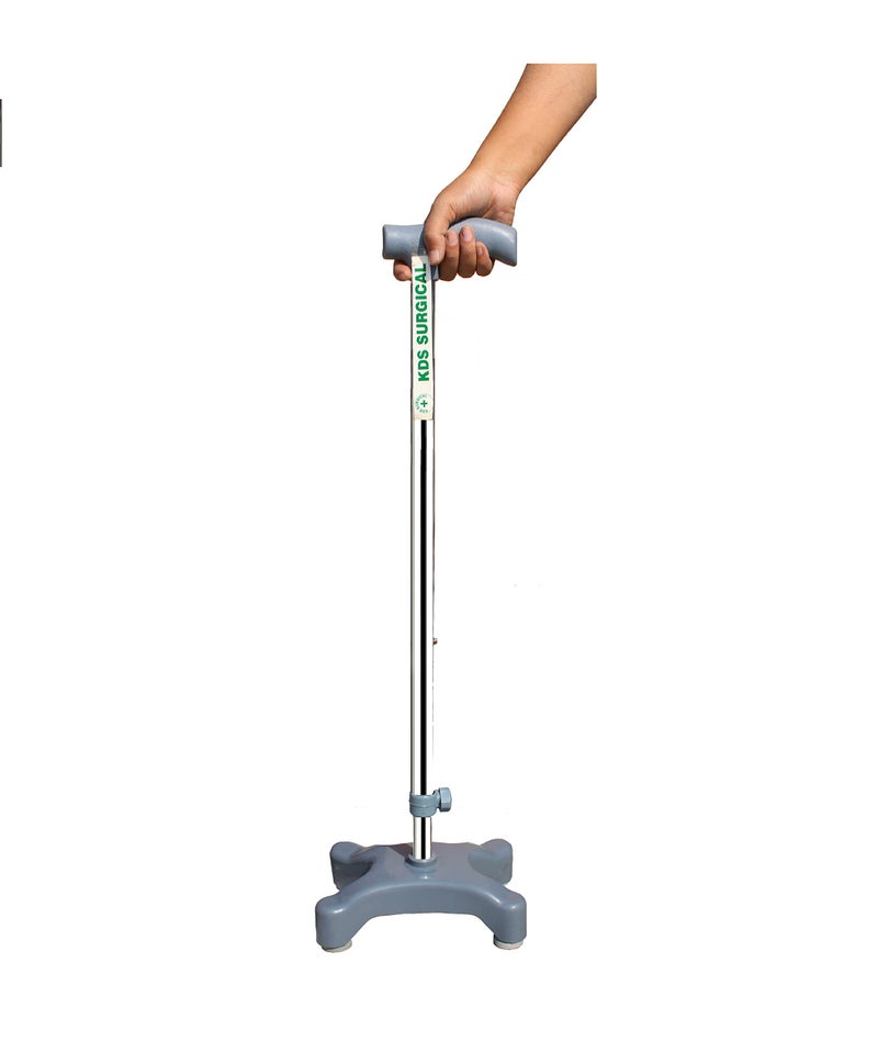 Kds Surgical Quad Canes 4 Leg PVC Quadripod Chrome Height Adjustable Men Women Old People Patient Walking Stick - Grey and Steel (38 inch) 4 Leg Walking Cane for Men/Women, - Image 2