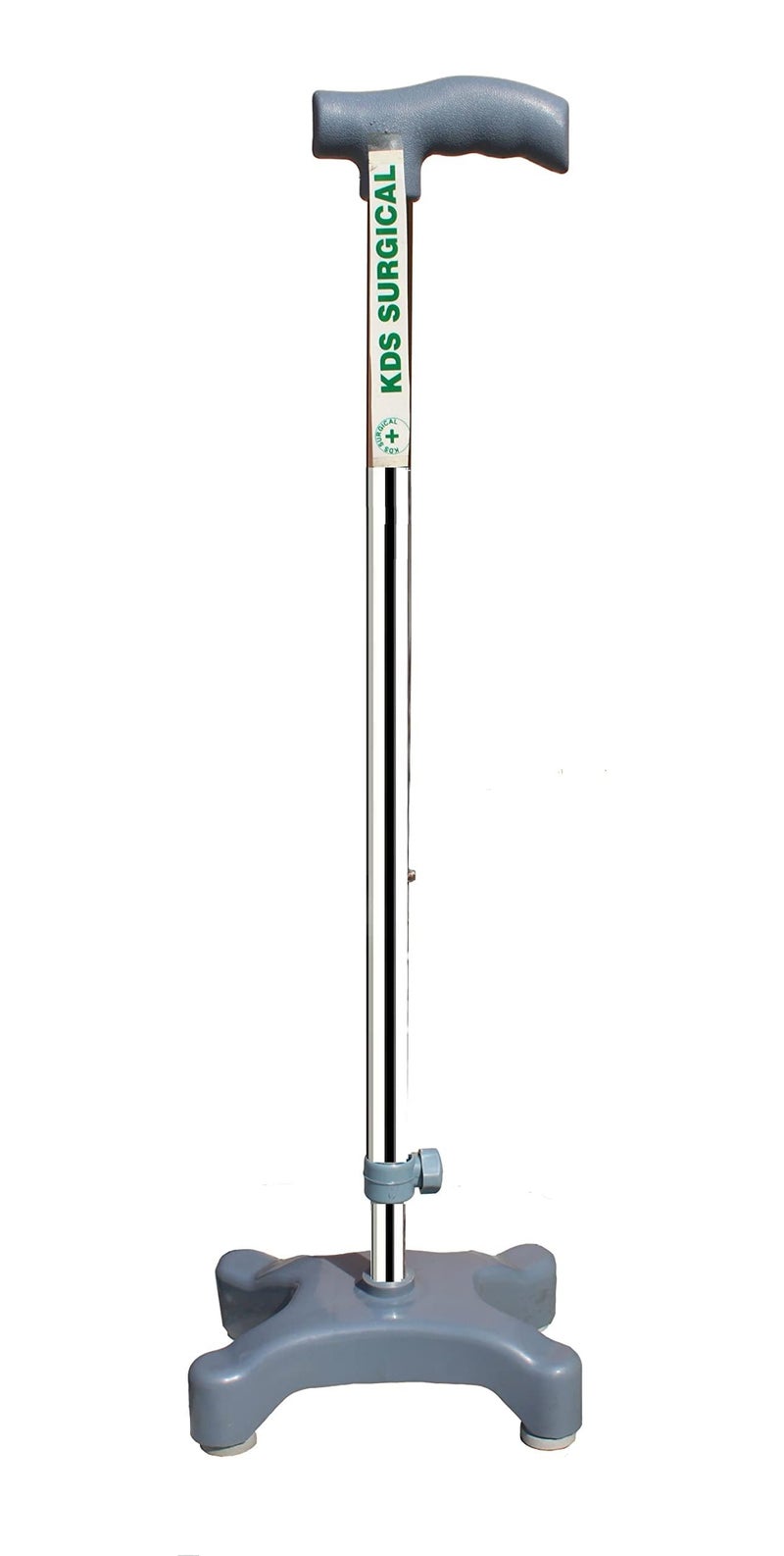 Kds Surgical Quad Canes 4 Leg PVC Quadripod Chrome Height Adjustable Men Women Old People Patient Walking Stick - Grey and Steel (38 inch) 4 Leg Walking Cane for Men/Women, - Image 1