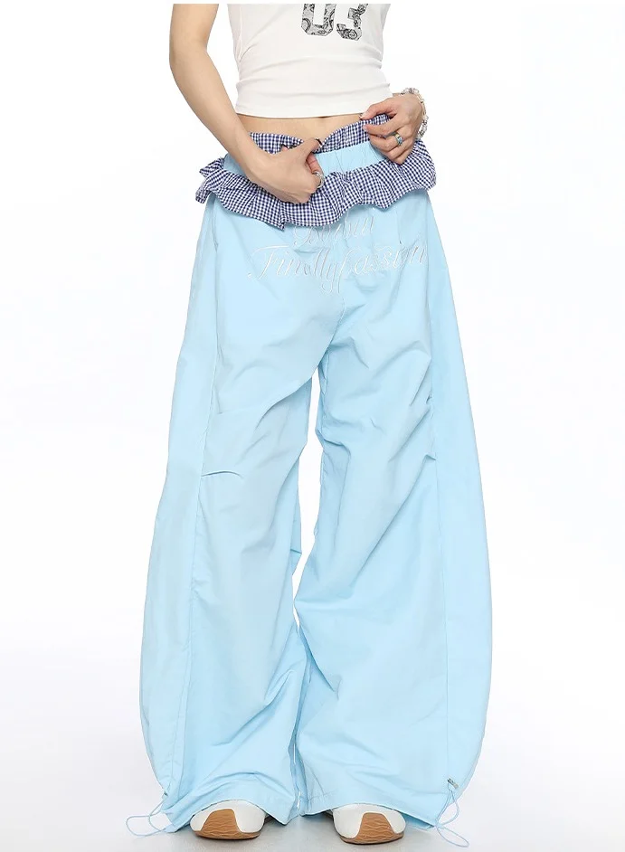 Madam Uniq Dopamine Aesthetic Sweet Lacy Patchwork Casual Pants Y2K Style