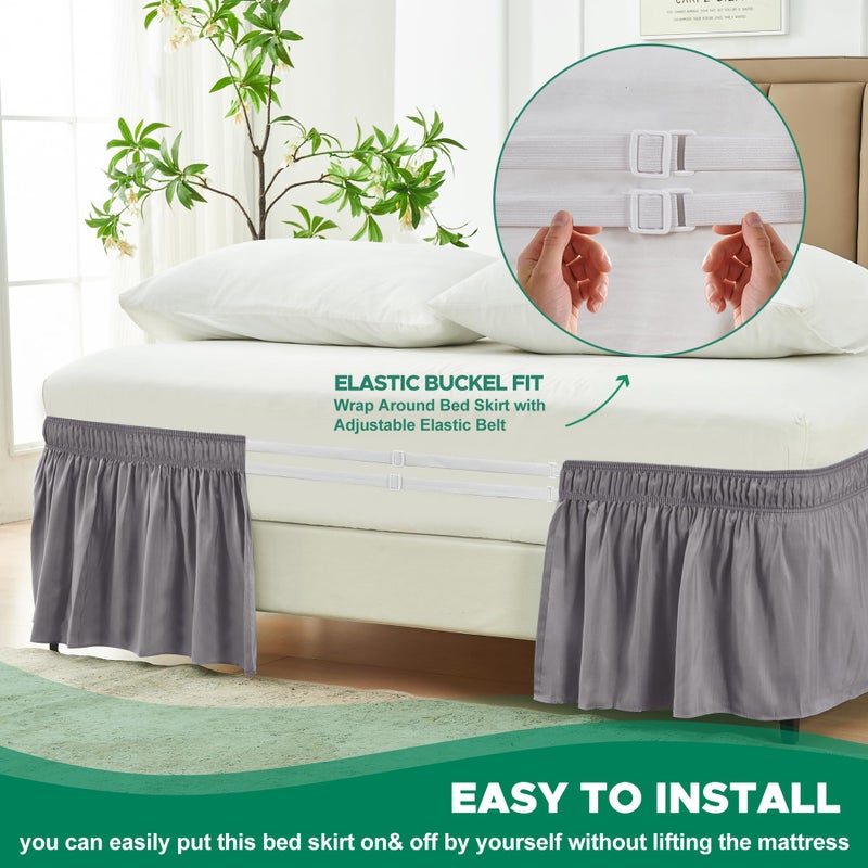 Biscaynebay Wrap Around Bed Skirts for King & Cal King Beds 15" Drop, Silver Grey Adjustable Elastic Dust Ruffles Easy Fit Wrinkle & Fade Resistant Silky Luxurious Fabric Machine Washable - Image 5