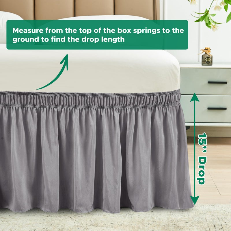 Biscaynebay Wrap Around Bed Skirts for King & Cal King Beds 15" Drop, Silver Grey Adjustable Elastic Dust Ruffles Easy Fit Wrinkle & Fade Resistant Silky Luxurious Fabric Machine Washable - Image 3