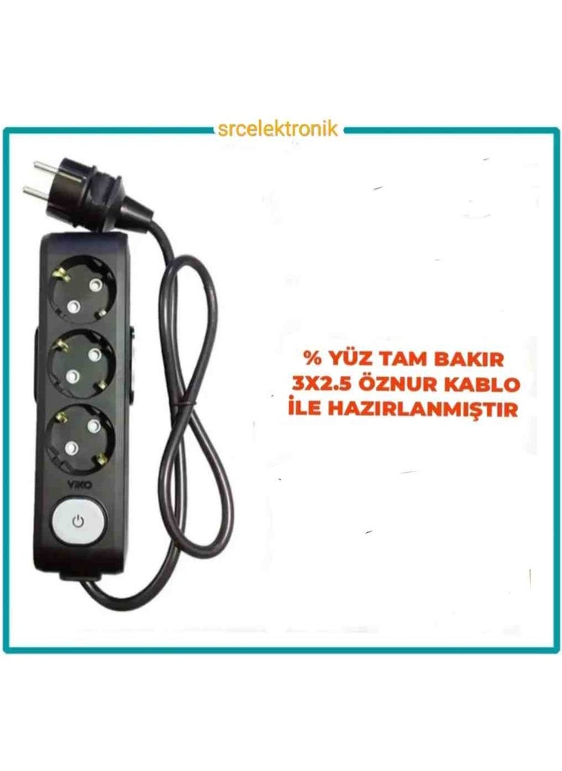 Viko Multi-Let 3-Piece 3x2.5 Oznur Cable Full Copper (Between 18 and 40 Meters) Switched Grounded Child Protection Extension Group Socket (3x2.5 Ttr Oznur Cable Full Copper) Ttr Cable Tsel  - Image 1