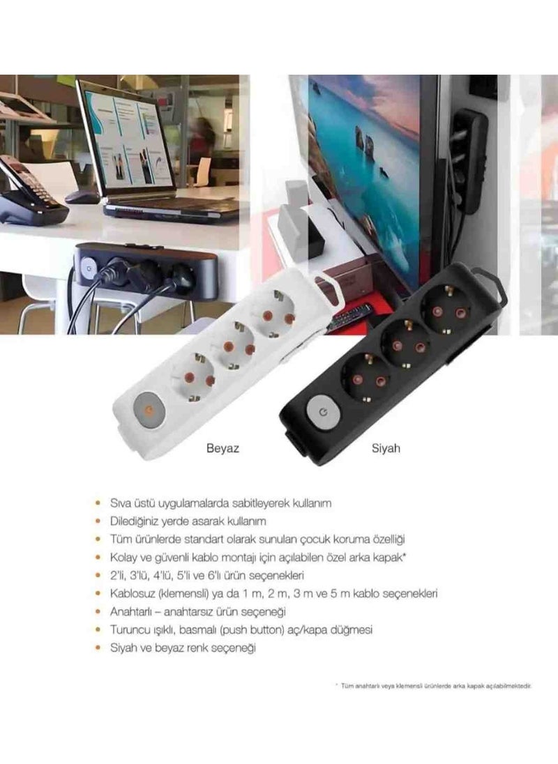 Viko Multi-Let 3-Piece 3x2.5 Oznur Cable Full Copper (Between 18 and 40 Meters) Switched Grounded Child Protection Extension Group Socket (3x2.5 Ttr Oznur Cable Full Copper) Ttr Cable Tsel  - Image 3