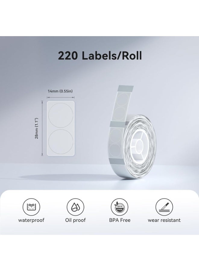 NIIMBOT D11/D110/D101/H1S Label Maker Tape Self-Adhesive Labeling Tape Waterproof Round Thermal Clear Label Paper for Barcode Printing 14 X 28mm 220 Labels/Rolls, Clear - Image 2