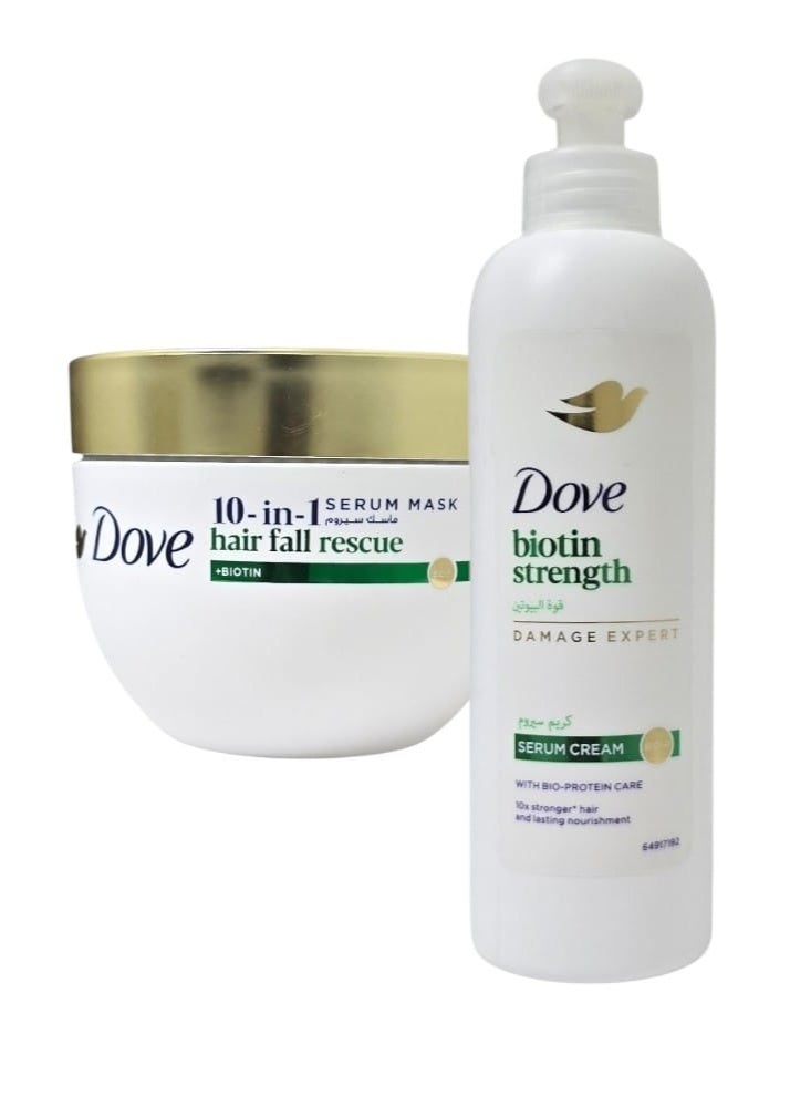 قناع سيروم 10 في 1 لإنقاذ الشعر من التساقط وتقويته في دقيقة واحدة (220 مل) وكريم سيروم معزز بالبيوتين للشعر (200 مل)