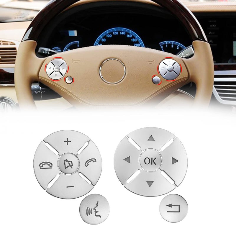 Moonlinks Steering Wheel Button Stickers Compatible with Mercedes C-Class W204 E-Class W212 S-Class W221,GLK-Class X204,Steering Wheel Button Trim Cover Cap Sticker Inner Decoration (12PCS,Round)