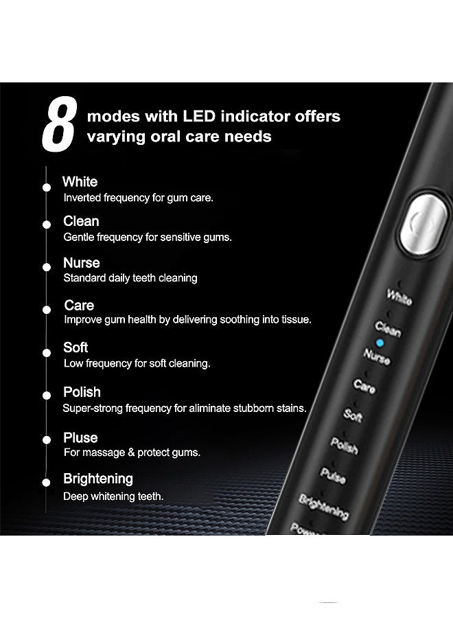 MAANGE Electric Toothbrush with 4 Replaceable Brush Heads, Rechargeable 8 Cleaning Modes Power Toothbrushes, Effective Oral Care for Adults and Kids (Black) - Image 2