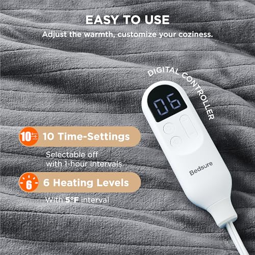 Bedsure Electric Blanket Full Size - Soft Flannel Heated Blanket Full, GentleSoft Fast Heating with 10 Time Settings & 6 Heat Settings, Warm Gift for Grandma (72x84 inches, Grey) - Image 4