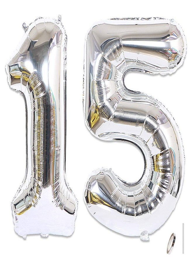شوكسي بالونان عملاقان من المايلر مقاس 40 بوصة على شكل الرقم 15 لتزيين حفلات أعياد الميلاد، فضي اللون - Image 1