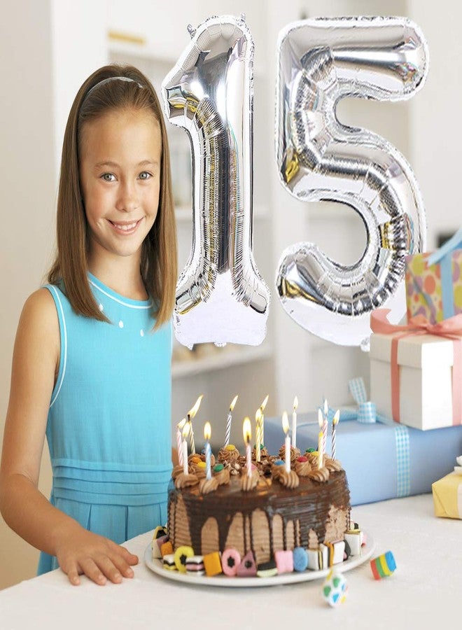 شوكسي بالونان عملاقان من المايلر مقاس 40 بوصة على شكل الرقم 15 لتزيين حفلات أعياد الميلاد، فضي اللون - Image 3