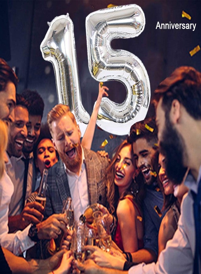 شوكسي بالونان عملاقان من المايلر مقاس 40 بوصة على شكل الرقم 15 لتزيين حفلات أعياد الميلاد، فضي اللون - Image 4