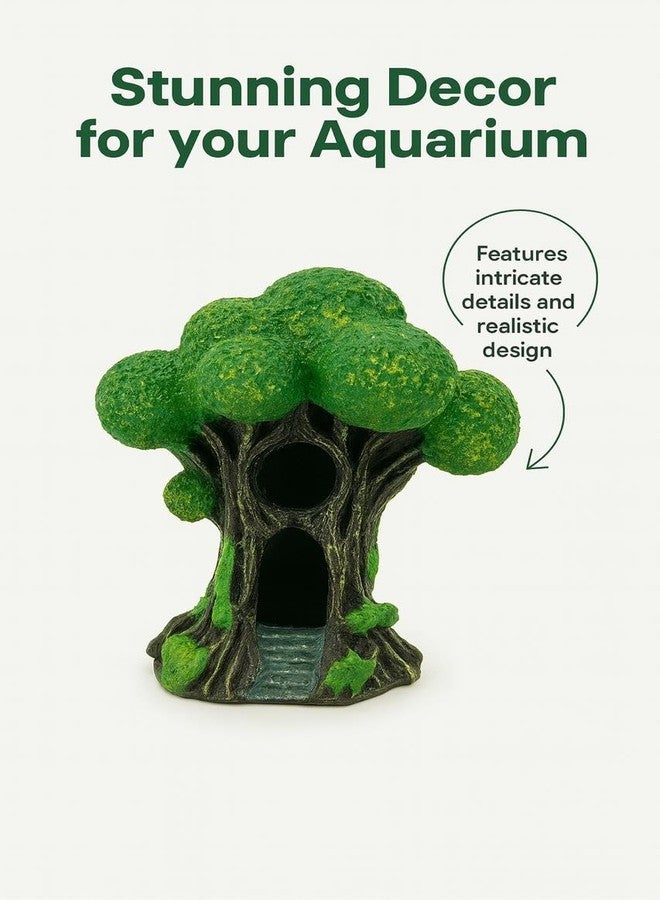 rizopets Aquarium Tree House Ornament, Green and Brown, Resin Decoration with Hideout Cave - Image 3