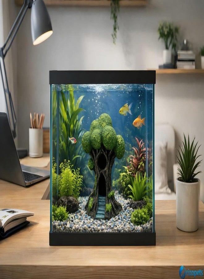 rizopets Aquarium Tree House Ornament, Green and Brown, Resin Decoration with Hideout Cave - Image 2