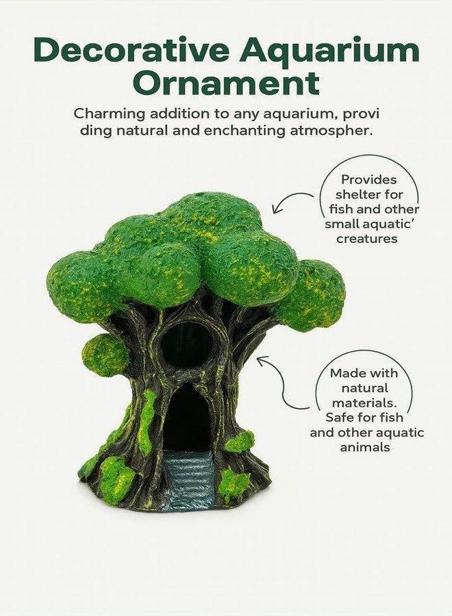 rizopets Aquarium Tree House Ornament, Green and Brown, Resin Decoration with Hideout Cave - Image 5