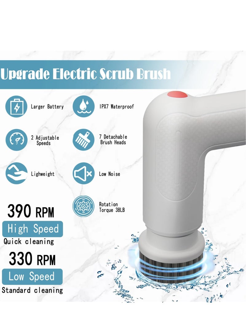 Excefore Electric Spin Scrubber, Rechargeable Power Scrubbers, Electric Scrubber for Cleaning Brush, with 7 Replaceable Brushes Heads, for Cleaning Tub/Tile/Floor/Sink/Window (White)  - Image 2
