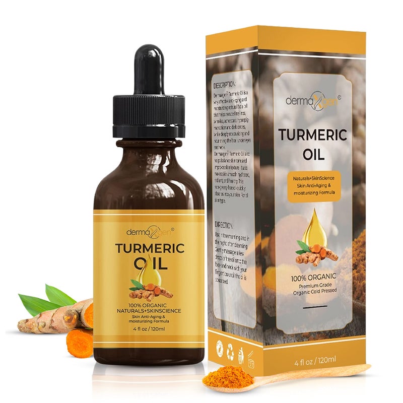 DERMAXGEN Organic Turmeric Oil for Skin Lightening - Turmeric Face Oil for Dark Spots, Anti-Aging & Hydrating Dry Skin - Glow Moisturizer for Face, Neck & Eyes (4 FL OZ / 60 ML) - Image 1