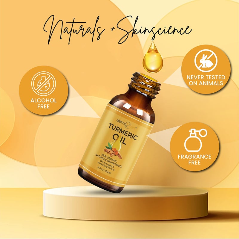 DERMAXGEN Organic Turmeric Oil for Skin Lightening - Turmeric Face Oil for Dark Spots, Anti-Aging & Hydrating Dry Skin - Glow Moisturizer for Face, Neck & Eyes (4 FL OZ / 60 ML) - Image 5