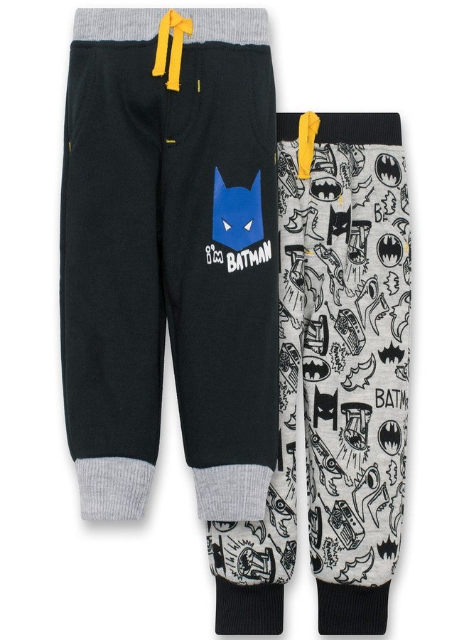 WB Warner Bros. Batman Baby Boys' 2 Pack Fleece Drawstring Jogger Pants, Black and Grey 3-6 Months - Image 1