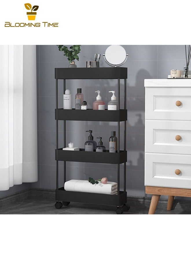 بلومنغ تايم عربة تخزين مكونة من 4 طبقات، رف حمام، رف حمام، رف حمام متعدد الطبقات، رف تخزين مطبخ رف حمام متعدد الطبقات، رف تخزين رف مطبخ رف حمام متعدد الطبقات، رف محمول قابل للإزالة، لون أسود - Image 2