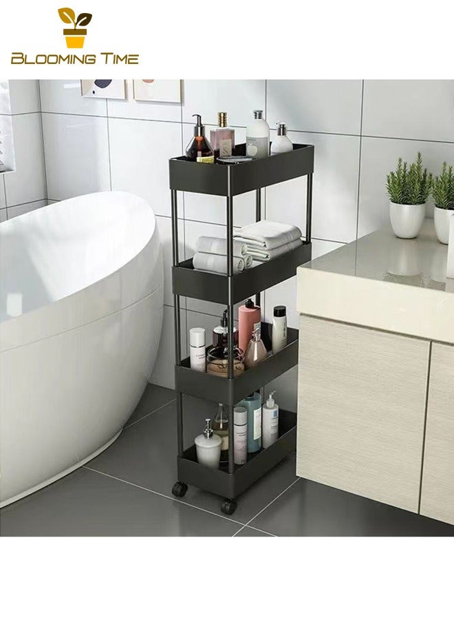 بلومنغ تايم عربة تخزين مكونة من 4 طبقات، رف حمام، رف حمام، رف حمام متعدد الطبقات، رف تخزين مطبخ رف حمام متعدد الطبقات، رف تخزين رف مطبخ رف حمام متعدد الطبقات، رف محمول قابل للإزالة، لون أسود - Image 3