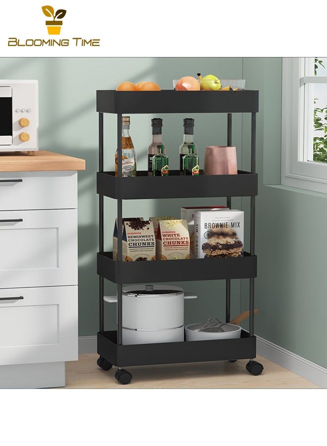 بلومنغ تايم عربة تخزين مكونة من 4 طبقات، رف حمام، رف حمام، رف حمام متعدد الطبقات، رف تخزين مطبخ رف حمام متعدد الطبقات، رف تخزين رف مطبخ رف حمام متعدد الطبقات، رف محمول قابل للإزالة، لون أسود - Image 5