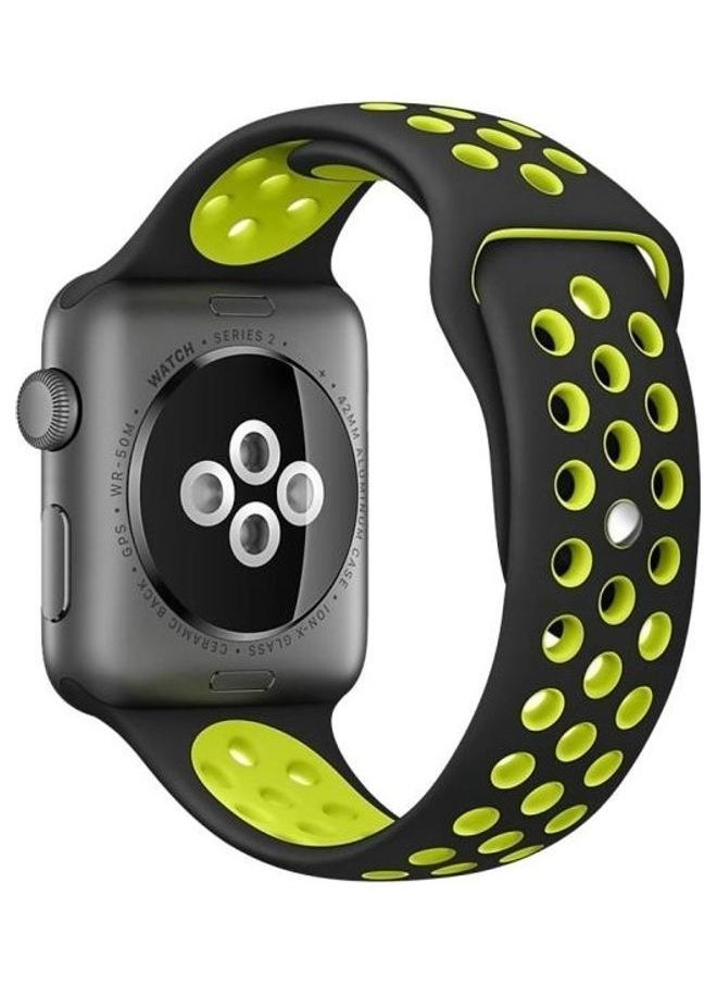 NIBEMINENT - Sport Silicone Watchband Standard Edition For Apple Watch Series 6/SE/5/4 44mm - 3/2/1 42mm Black/Yellow - Image 1